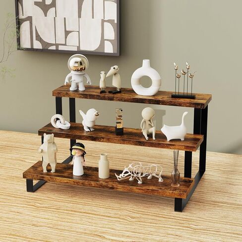 حامل عرض خشبي، منظم خزانة من 3 طبقات، رف عرض موسع، رف المطبخ، رف منظم العطور، حامل للحفلات، المكياج، الشكل، مجموعة الدمى، التوابل in Kuwait