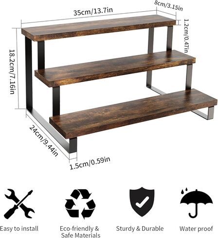 حامل عرض خشبي، منظم خزانة من 3 طبقات، رف عرض موسع، رف المطبخ، رف منظم العطور، حامل للحفلات، المكياج، الشكل، مجموعة الدمى، التوابل in Kuwait