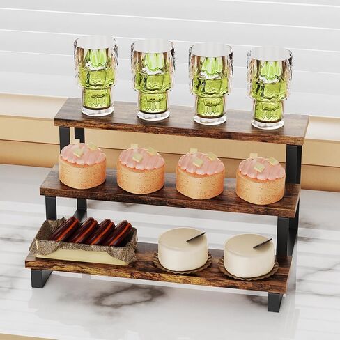 حامل عرض خشبي، منظم خزانة من 3 طبقات، رف عرض موسع، رف المطبخ، رف منظم العطور، حامل للحفلات، المكياج، الشكل، مجموعة الدمى، التوابل in Kuwait