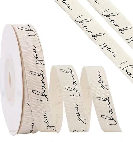 Thank You Cotton Twill Tape Ribbon，5/8 Inch x 10Yard Natural Cotton Herringbone Ribbons for Birthdays Anniversaries DIY Crafts Baking Sewing Crafts Home Decor in Saudi Arabia