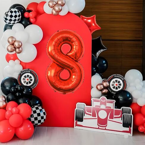 سباق عيد ميلاد السباق - 40 بوصة Mylar Red رقم 8 بالونات - البالونات الأسود للسيارات Race Scheered لسيارات سباق عيد الميلاد الثامنة تحت عنوان لوازم الحفلات in Kuwait