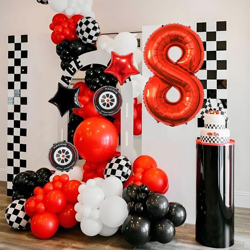 سباق عيد ميلاد السباق - 40 بوصة Mylar Red رقم 8 بالونات - البالونات الأسود للسيارات Race Scheered لسيارات سباق عيد الميلاد الثامنة تحت عنوان لوازم الحفلات in Kuwait