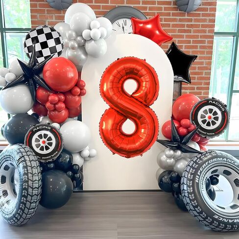 سباق عيد ميلاد السباق - 40 بوصة Mylar Red رقم 8 بالونات - البالونات الأسود للسيارات Race Scheered لسيارات سباق عيد الميلاد الثامنة تحت عنوان لوازم الحفلات in Kuwait