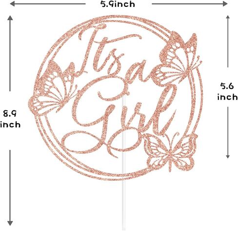 Rose Gold Glitter It's A Girl Cake Topper, Welcome Baby Girl/A Little Butterfly is on the Way, Butterfly Themed Baby Shower Party Decorations Supplies for Baby Girls in Saudi Arabia