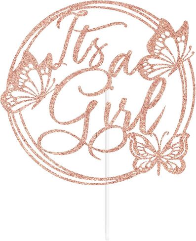 Rose Gold Glitter It's A Girl Cake Topper, Welcome Baby Girl/A Little Butterfly is on the Way, Butterfly Themed Baby Shower Party Decorations Supplies for Baby Girls in Saudi Arabia