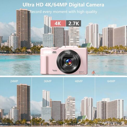 Digital Camera for Photography, 4K Vlogging Camera for YouTube 3" 180° Flip Screen 18X Digital Zoom Compact Retro Camera with 32GB TF Card & 2 Batteries, Black in Kuwait