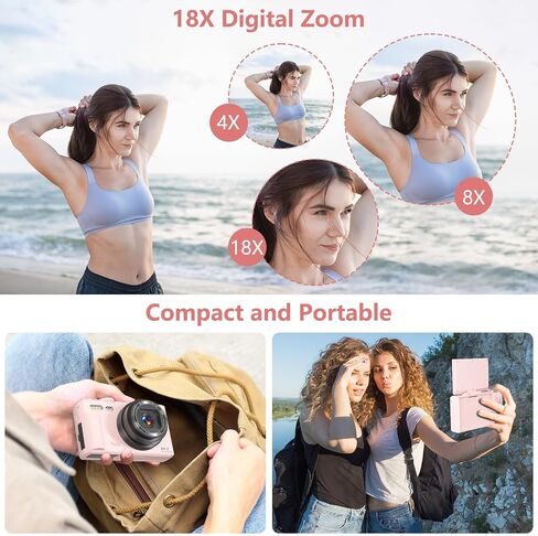 Digital Camera for Photography, 4K Vlogging Camera for YouTube 3" 180° Flip Screen 18X Digital Zoom Compact Retro Camera with 32GB TF Card & 2 Batteries, Black in Kuwait