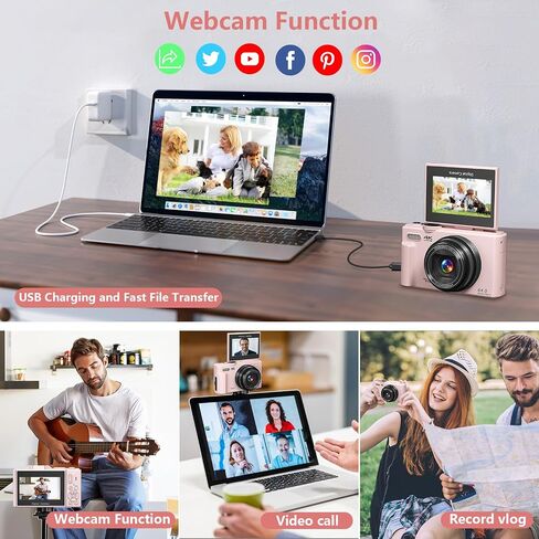 Digital Camera for Photography, 4K Vlogging Camera for YouTube 3" 180° Flip Screen 18X Digital Zoom Compact Retro Camera with 32GB TF Card & 2 Batteries, Black in Kuwait