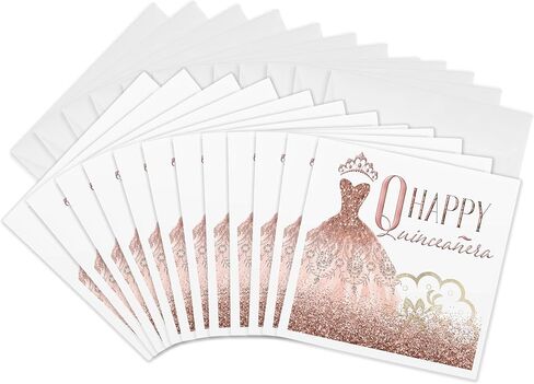3dRose Greeting Cards, Happy Quinceanera With A Pretty Pink Image Of Glitter Gown - Cards for 15th Birthday, Customized Special 15th Birthday Card for Teen Girls, Unique Birthday Greetings, 1 Pack in Saudi Arabia