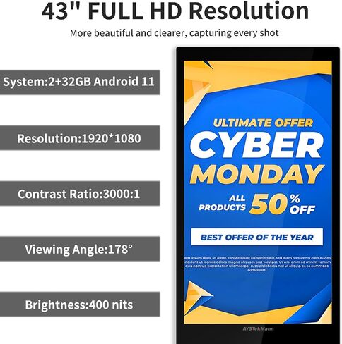 شاشة عرض رقمية مقاس 55 بوصة، شاشة لمس سعوية 4K UHD تعمل باللمس، شاشة LCD قائمة على الأرض، مشغل إعلانات 2 جيجابايت + 32 جيجابايت، شاشة أندرويد داخلية HDMI-in للأعمال التجارية in Kuwait