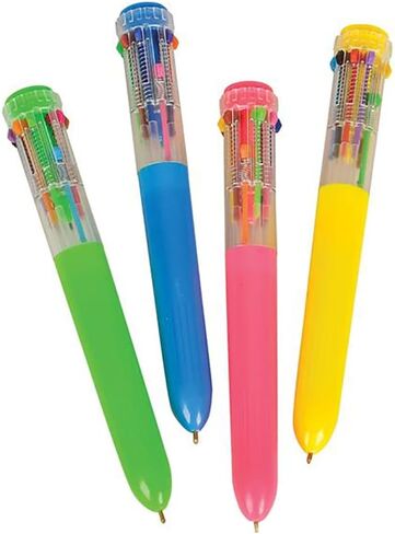 The Dreidel Company Shuttle Pen, 10 Multi-color Ballpoint Pens, 4 Neon Colors In Pen for Office School Supplies Students Children, 6.25" (4-Pack) in Saudi Arabia
