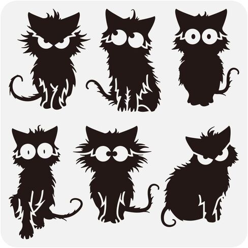 FINGERINSPIRE Frizzy Cat Large Stencil 11.8x11.8inch Cartoon Cat Painting Stencils Fierce Kitten Stencils Angry Kitten Templates Cute Kitten Drawing Templates for Wall Fabric Tiles Floor Paper Wood in Saudi Arabia