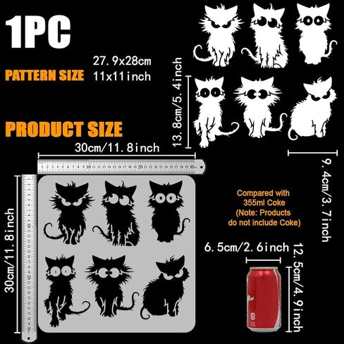 FINGERINSPIRE Frizzy Cat Large Stencil 11.8x11.8inch Cartoon Cat Painting Stencils Fierce Kitten Stencils Angry Kitten Templates Cute Kitten Drawing Templates for Wall Fabric Tiles Floor Paper Wood in Saudi Arabia