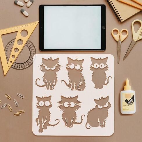 FINGERINSPIRE Frizzy Cat Large Stencil 11.8x11.8inch Cartoon Cat Painting Stencils Fierce Kitten Stencils Angry Kitten Templates Cute Kitten Drawing Templates for Wall Fabric Tiles Floor Paper Wood in Saudi Arabia