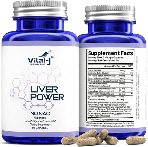 مكمل دعم الكبد Vital-J، تركيبة إزالة السموم وإصلاح الكبد مع شوك الحليب والزنك والشمندر والخرشوف، قوة الكبد العشبية لإزالة سموم الكبد والهضم والمناعة - 60 كبسولة in Saudi Arabia