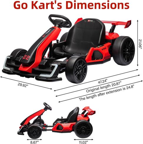 24V Electric Go Kart ، 300 و W 300W KART DRIFT For Kids ، electric Pedal Kart ، مع 300 واط محرك قوي ، وضع الانجراف/الرياضة ، البطارية الكبيرة ، إطار EVA ، تعديل الطول لسباق السباق الخارجي الأحمر in Kuwait