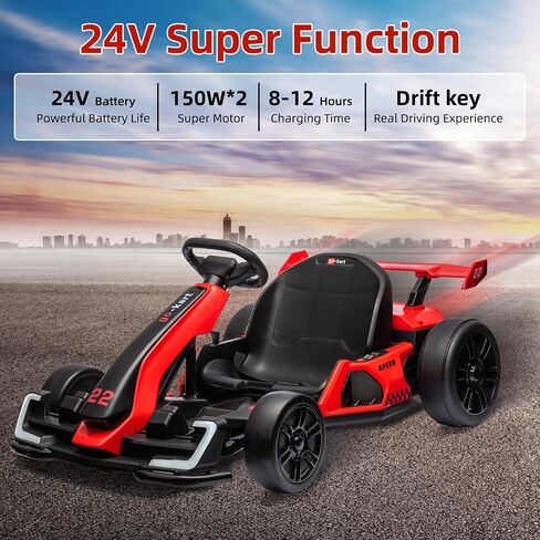 24V Electric Go Kart ، 300 و W 300W KART DRIFT For Kids ، electric Pedal Kart ، مع 300 واط محرك قوي ، وضع الانجراف/الرياضة ، البطارية الكبيرة ، إطار EVA ، تعديل الطول لسباق السباق الخارجي الأحمر in Kuwait