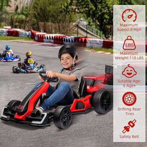 24V Electric Go Kart ، 300 و W 300W KART DRIFT For Kids ، electric Pedal Kart ، مع 300 واط محرك قوي ، وضع الانجراف/الرياضة ، البطارية الكبيرة ، إطار EVA ، تعديل الطول لسباق السباق الخارجي الأحمر in Kuwait