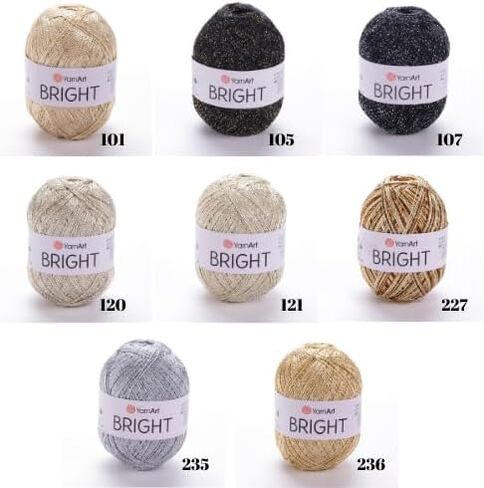 YarnArt Bright Metallic Shiny Thread - Ideal for Summer Blouses, Shawls, Bags, Hats, and Lacework - Durable Polyamide Blend with Silky Smooth Texture for Easy Knitting & Crocheting (101) in Saudi Arabia