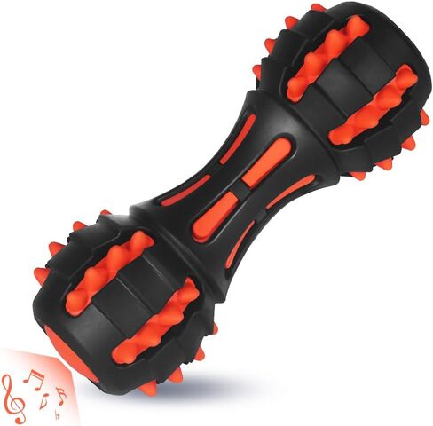 AUSCAT Dog Squeaky Toys, Squeaky Toys for Dogs, Teething Chew Toys for Medium Large Breed, Durable Rubber Dog Toy, Dumbbell Shape, Black in Saudi Arabia