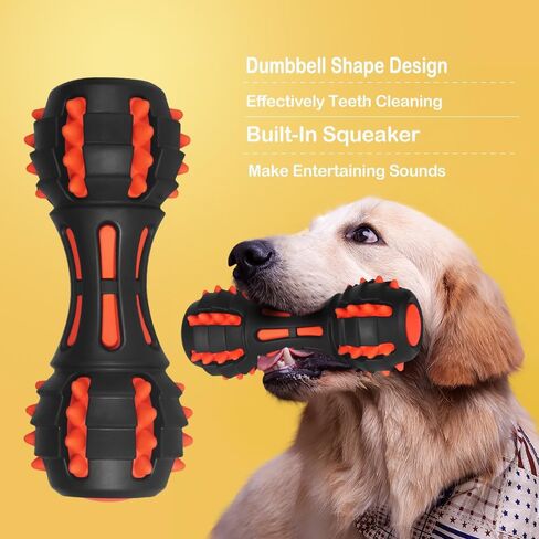 AUSCAT Dog Squeaky Toys, Squeaky Toys for Dogs, Teething Chew Toys for Medium Large Breed, Durable Rubber Dog Toy, Dumbbell Shape, Black in Saudi Arabia