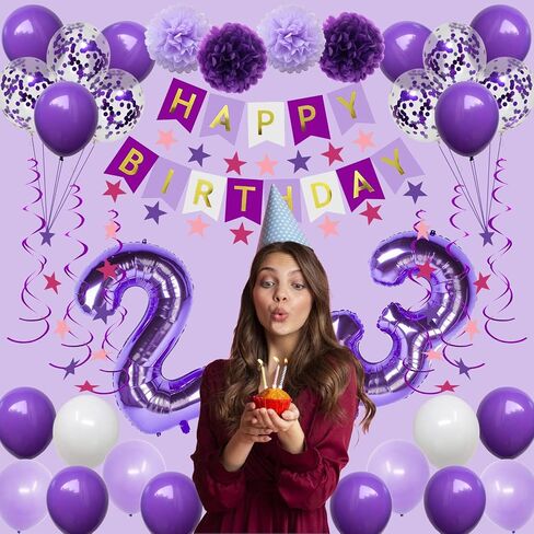 16th Birthday Decorations for Girls, Purple 16 Happy Birthday Balloons Supplies Including Purple Happy Birthday Banner, Purple 16 Number Balloons, Purple Pink Star Streamers, Hanging Swirls in Kuwait