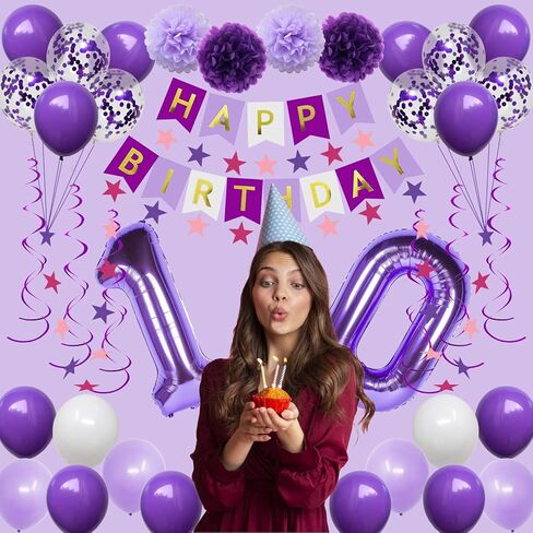 زخارف عيد الميلاد السادس عشر للبنات ، أرجوانية 16 البالونات عيد ميلاد سعيد ، بما في ذلك لافتة عيد ميلاد سعيد الأرجواني ، البالونات الأرجواني 16 in Kuwait
