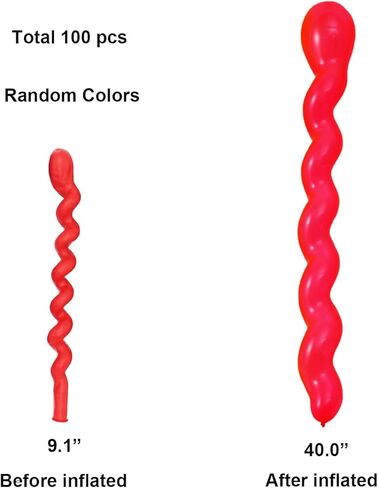 DALJIAFA 100 Pcs 40 Inches Latex Spiral Balloons Random Colors Long Twisted Rainbow Party Balloons for Birthday Wedding Hawaiian Tropical Luau Summer Cosplay Festival Parade Party Decorations Supplies in Kuwait
