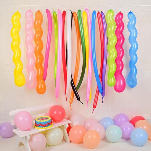 DALJIAFA 100 Pcs 40 Inches Latex Spiral Balloons Random Colors Long Twisted Rainbow Party Balloons for Birthday Wedding Hawaiian Tropical Luau Summer Cosplay Festival Parade Party Decorations Supplies in Kuwait