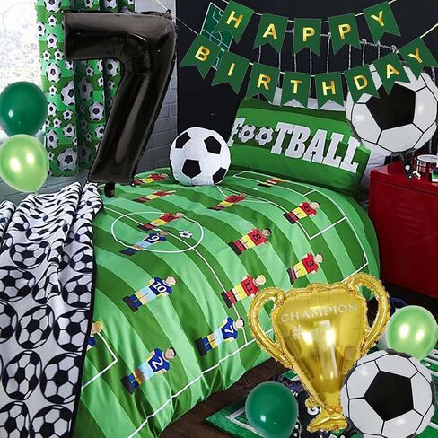 Soccer Balloons 7th Birthday Decorations, Black Gold Soccer Trophy Foil Number 7 Balloon, Green Birthday Banner 7 Years Old Boys World Cup Birthday Soccer Theme Party Decoration Supplies(7th) in Kuwait