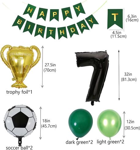 Soccer Balloons 7th Birthday Decorations, Black Gold Soccer Trophy Foil Number 7 Balloon, Green Birthday Banner 7 Years Old Boys World Cup Birthday Soccer Theme Party Decoration Supplies(7th) in Kuwait