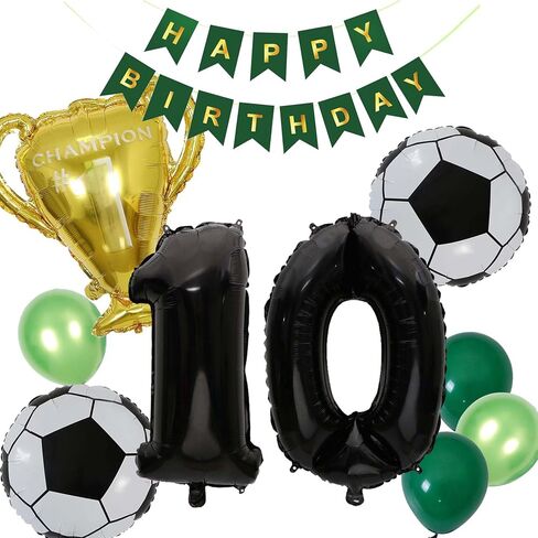 Soccer Balloons 7th Birthday Decorations, Black Gold Soccer Trophy Foil Number 7 Balloon, Green Birthday Banner 7 Years Old Boys World Cup Birthday Soccer Theme Party Decoration Supplies(7th) in Kuwait