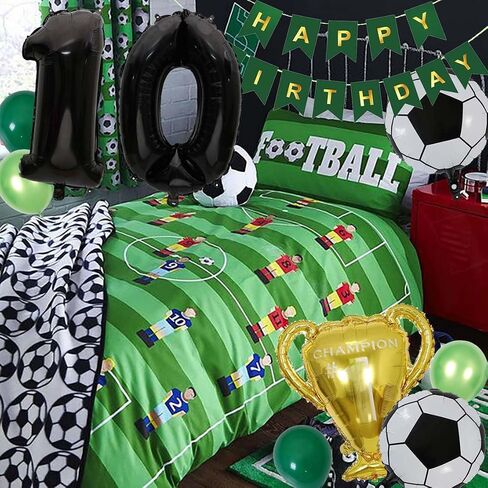 Soccer Balloons 7th Birthday Decorations, Black Gold Soccer Trophy Foil Number 7 Balloon, Green Birthday Banner 7 Years Old Boys World Cup Birthday Soccer Theme Party Decoration Supplies(7th) in Kuwait
