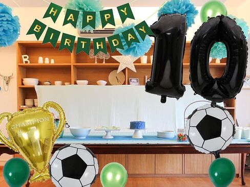 Soccer Balloons 7th Birthday Decorations, Black Gold Soccer Trophy Foil Number 7 Balloon, Green Birthday Banner 7 Years Old Boys World Cup Birthday Soccer Theme Party Decoration Supplies(7th) in Kuwait