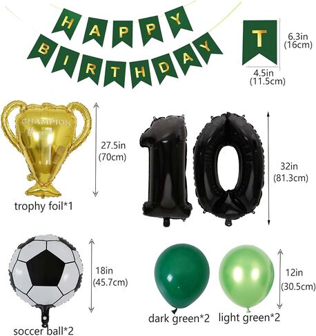 Soccer Balloons 7th Birthday Decorations, Black Gold Soccer Trophy Foil Number 7 Balloon, Green Birthday Banner 7 Years Old Boys World Cup Birthday Soccer Theme Party Decoration Supplies(7th) in Kuwait
