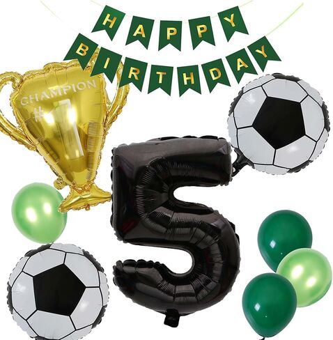 Soccer Balloons 7th Birthday Decorations, Black Gold Soccer Trophy Foil Number 7 Balloon, Green Birthday Banner 7 Years Old Boys World Cup Birthday Soccer Theme Party Decoration Supplies(7th) in Kuwait