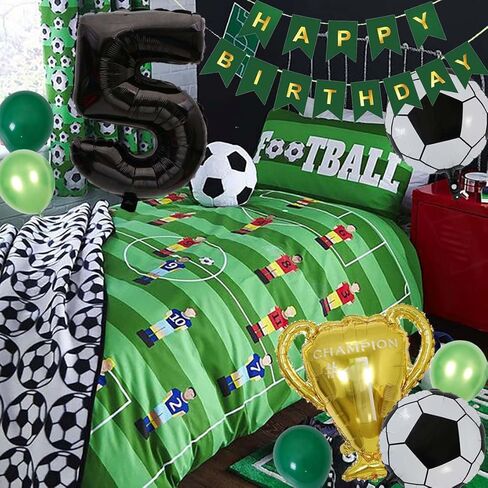 Soccer Balloons 7th Birthday Decorations, Black Gold Soccer Trophy Foil Number 7 Balloon, Green Birthday Banner 7 Years Old Boys World Cup Birthday Soccer Theme Party Decoration Supplies(7th) in Kuwait