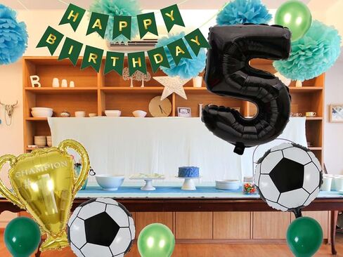 Soccer Balloons 7th Birthday Decorations, Black Gold Soccer Trophy Foil Number 7 Balloon, Green Birthday Banner 7 Years Old Boys World Cup Birthday Soccer Theme Party Decoration Supplies(7th) in Kuwait