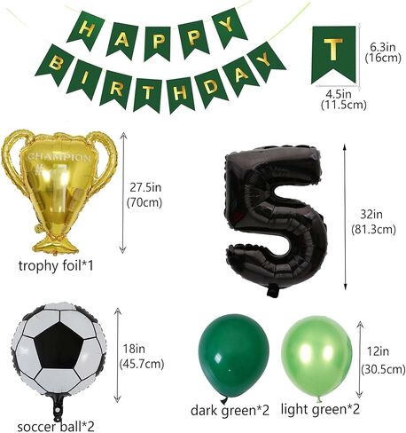 Soccer Balloons 7th Birthday Decorations, Black Gold Soccer Trophy Foil Number 7 Balloon, Green Birthday Banner 7 Years Old Boys World Cup Birthday Soccer Theme Party Decoration Supplies(7th) in Kuwait