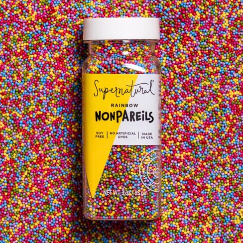 Supernatural Rainbow Nonpareils, Dye-Free Natural Sprinkles, Soy-Free, Gluten-Free, Vegan, Made in USA, 3oz in Saudi Arabia
