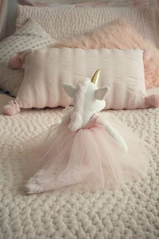 Ella The Unicorn Premium Quality Stuffed White Unicorn Plush Doll with Golden Horn, Hooves & Flowing Pink Mane & Soft Tail | Playable Toy with Movable Legs with Huggable Arms in Saudi Arabia
