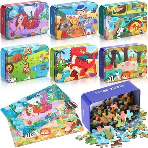 Libima 6 Boxes Party Favors Jigsaw Puzzles in a Metal Box for Kids Age for 4-8 Learning Jigsaw Puzzles for Toddlers Educational for Boy and Girl(Classic Style)