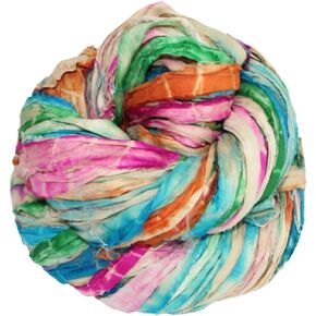 Recycled Shibori Sari Silk Ribbon Yarn- Great for Rug Making, Crochet, Knitting, Embroidery, and Jewelry Making |Sustainable and Unique Texture Ribbon Yarn|50 GMS-30 Yards-Multicolor |