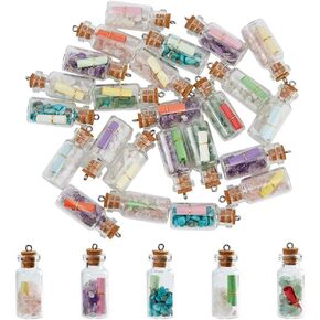 DICOSMETIC 24Pcs Wishing Bottle Charms Mini Glass Bottle Charms with Colorful Natural Gemstone Chips Gemstone-filled Glass Bottle Necklace Charms for Jewlery Making Gifts