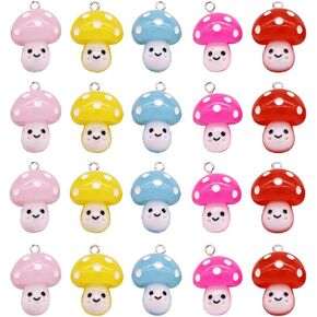 20Pcs Mushroom Pendant Mushroom Resin Pendant Cute Mushroom Shaped Pendant, Diy Pendant Cute Mushroom Shaped Pendant Diy Craft Bracelet Necklace Earrings, 5 Colors