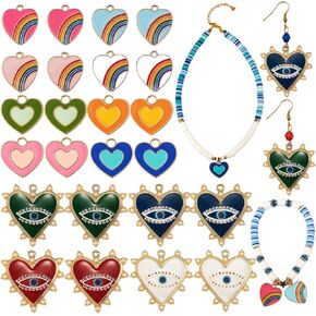 24 Pcs Alloy Enamel Heart Charm Pendants Love Charms with ABS Plastic Imitation Pearl for Jewelry Necklace Bracelet Earring Making