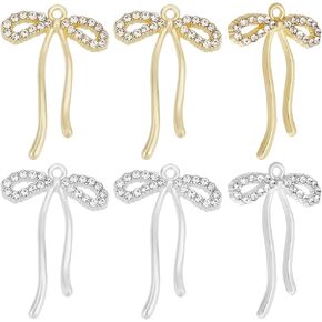 Beebeecraft 1 Box 12pcs Gold & Silver Bowknot Charms Bow Cubic Zirconia dangle Charm for Jewelry Making Betcelets Supplies Diy Crafts