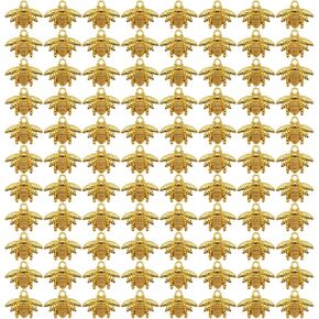 60 pcs Metal Alloy Bee Charm Gold Bumblebee Bracelet Pendant Keychain Dangle DIY Jewelry Making Accessories Art Crafting Decoration 21x16mm