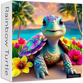 ألغاز سلحفاة قوس قزح للبالغين 1000 قطعة ، Pickforu Summer Turtle Beach Jigsaw Puzzle ، مستحيل تحدي على شاطئ البحر ، موضوع حيوان كديكور المنزل
