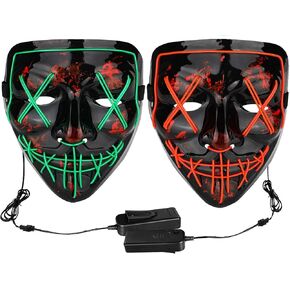 Poptrend Halloween Mask LED Light up Mask Red Bundle with Green for Festival Cosplay Halloween Costume Masquerade Parties